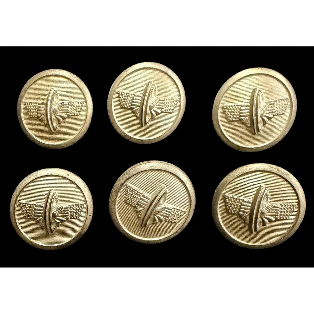 Vintage 1930s Jablonec Glass Buttons Set 6 Aviation Winged Propeller Gold Tone